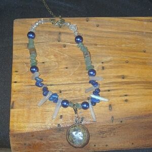 Handmade Blue & Green Beaded Pendant Necklace